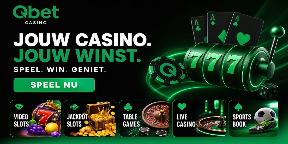 Homepage hero banner for Qbet Casino online casino, localized for NL.