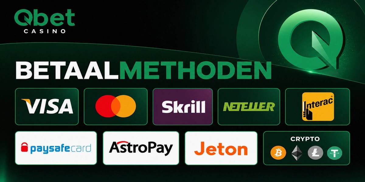 Accepted payment methods banner for Qbet Casino online casino, localized for NL.